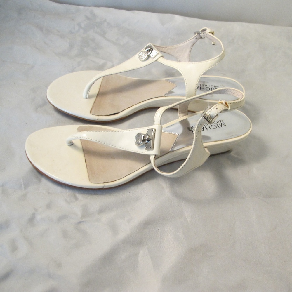 Michael Kors white & silver logo sandals 7